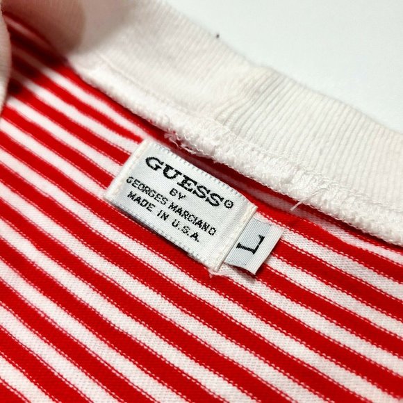 Vintage Guess Jeans 1990s OG Striped Tee - Red/White VTG M ASAP ROCKY STYLE - Picture 4 of 6